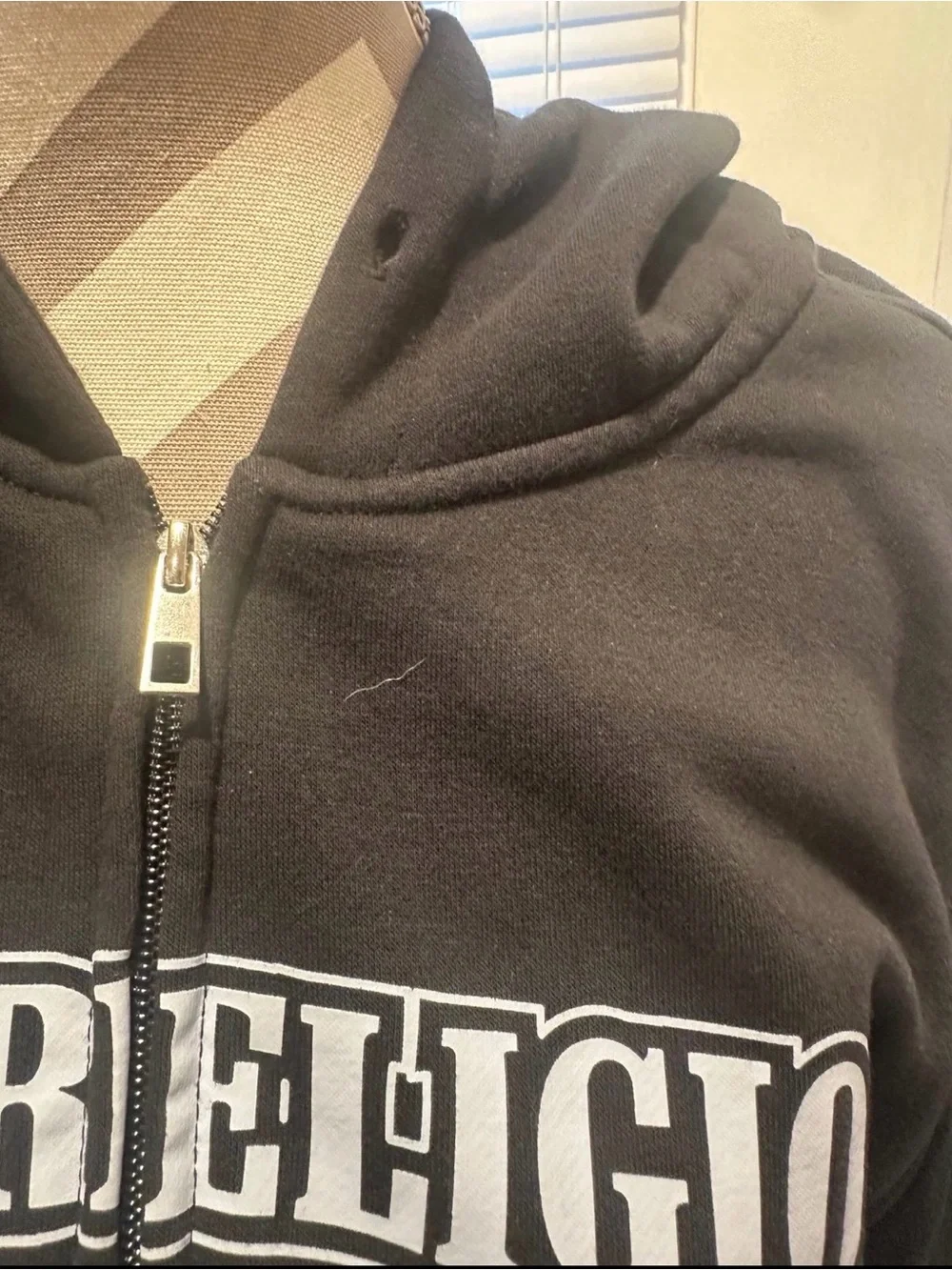 True Religion Black Zip-Up Hoodie with White Logo